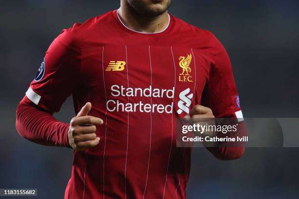 Detail view of a Liverpool shirt during the UEFA Champions League group E match between KRC Genk and Liverpool FC at Luminus Arena on October 23,...