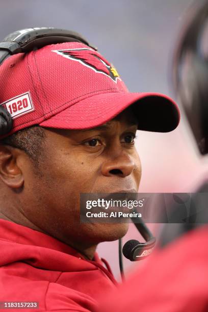 Defensive Coordinator Vance Joseph of the Arizona Cardinals calls a coverage during the first half of the game against the New York Giants at MetLife...