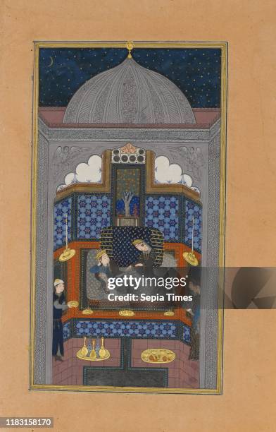 Bahram Gur and the Indian Princess in the Dark Palace on Saturday', Folio 23v from a Haft Paikar of the Khamsa of Nizami, circa 1430, Made in...