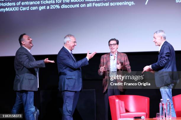 Walter Veltroni, Antonio Monda and David Grieco attend the il cacciatore/Apocalypse Now Duel during the 14th Rome Film Festival on October 24, 2019...