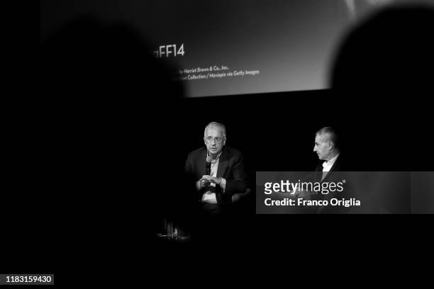 Walter Veltroni and David Grieco attend the il cacciatore/Apocalypse Now Duel during the 14th Rome Film Festival on October 24, 2019 in Rome, Italy.