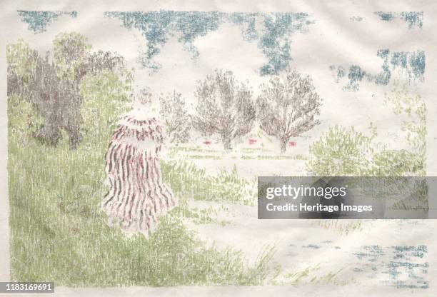 Woman in a Striped Dress , 1898. Almost indistinguishable from the patterned landscape surrounding her, a woman in a striped dress strolls through a...