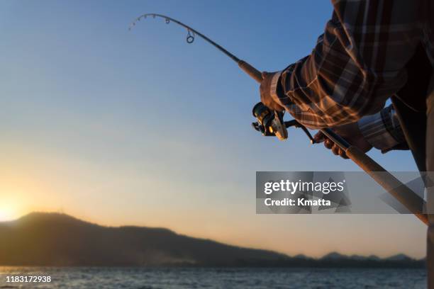 man fishing - golden reel stock pictures, royalty-free photos & images