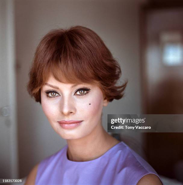 Italian actress Sophia Loren in up-do hairstyle, New York City, US, 1968.