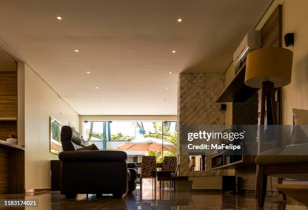 modern tv room on luxury house in são paulo, brazil - low angle view room stock pictures, royalty-free photos & images