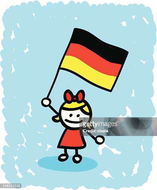 kind mit deutschland flagge comic - deutschland fans stock-grafiken, -clipart, -cartoons und -symbole