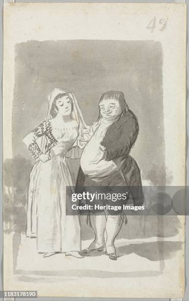 Prostitute Soliciting a Fat, Ugly Man ; Young Woman Wringing Her Hands over a Man's Naked Body , 1796-97. Among the great figures of the pictorial...