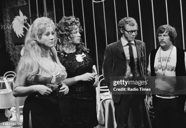 Actress Liz Fraser and comedians Tim Brooke-Taylor, Graeme Garden and Bill Oddie in a sketch from episode 'Caught in the Act' of the BBC television...