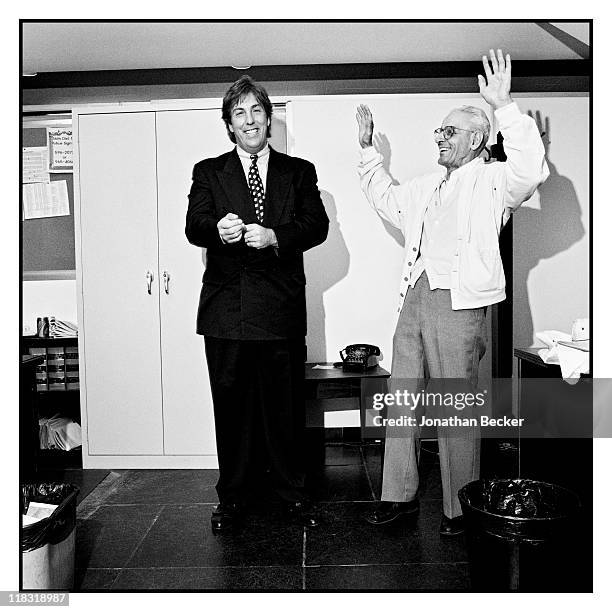 Dr. Jack Kevorkian and Geoffrey Fieger are photographed for Vanity Fair Magazine on April 12-24, 1994 in Detroit, Michigan. Published image.