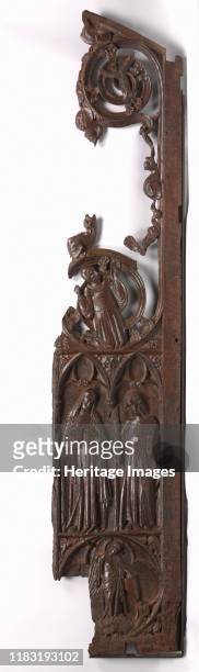 Panel from a Choir Stall, circa 1330-1340. The two larger panels-shown here in a fanciful arrangement-were probably the end panels of two stalls that...