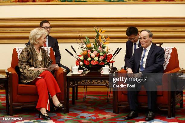 Princess Astrid of Belgium meets Chinese Vice President Wang Qishan at the Zhongnanhai leadership compound on November 18, 2019 in Beijing, China....