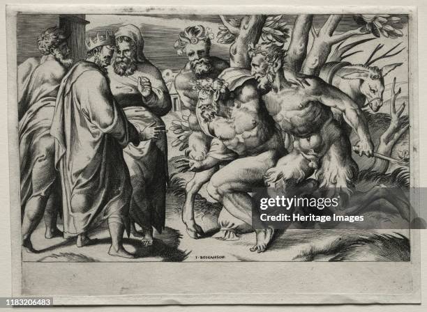 Silenus and King Midas, mid 16th century. In Greek mythology Silenus was an old, drunken satyr , who visited King Midas and was graciously received....