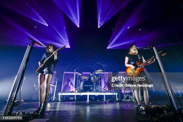 Carrie Brownstein and Corin Tucker of Sleater-Kinney perform at Fox Theater on November 17, 2019 in Oakland, California.