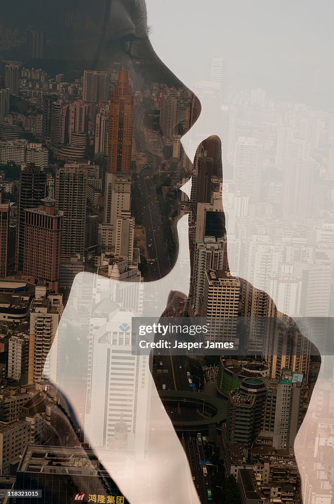 Whispering girl,double exposure,shenzhen