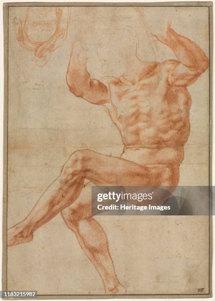 Study for the Nude Youth over the Prophet Daniel ; Figure Studies for the Sistine Ceiling , 1510-11. Universally considered one of the greatest...
