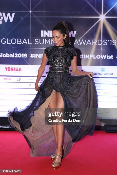 Diipa Buller-Khosla poses on the red carpet upon arrival to attend the Inflow Global Awards 2019 at the Four Seasons Bosphorus Hotel on October 22,...