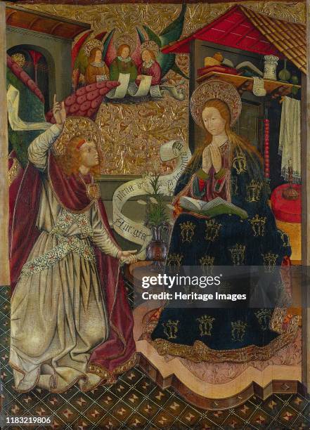 The Annunciation, circa 1457. This is believed to be the one of two remaining components of a six-panel altarpiece. The large central panel is now...