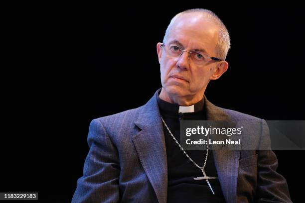 The Most Reverend Justin Welby, Archbishop of Canterbury talks at a debate on social inequality at the annual CBI conference on November 18, 2019 in...