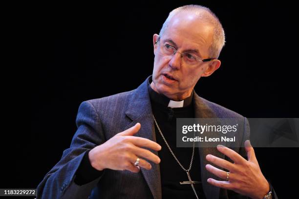 The Most Reverend Justin Welby, Archbishop of Canterbury talks at a debate on social inequality at the annual CBI conference on November 18, 2019 in...