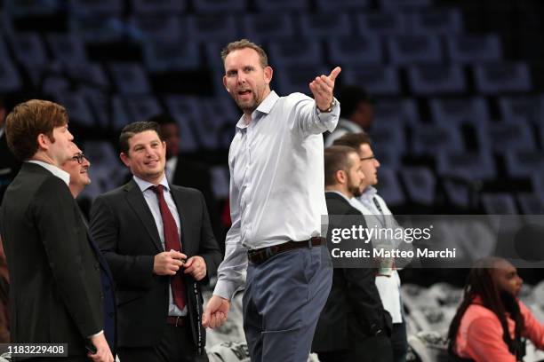 Sean Marks of the Brooklyn Nets before the game against the Minnesota Timberwolves at Barclays Center on October 23, 2019 in the Brooklyn borough of...