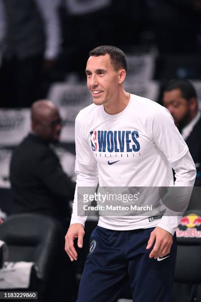 Pablo Prigioni of the Minnesota Timberwolves before the game against the Brooklyn Nets at Barclays Center on October 23, 2019 in the Brooklyn borough...
