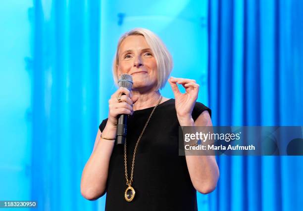 Writer Elizabeth Gilbert speaks on stage during Texas Conference For Women 2019 at Austin Convention Center on October 24, 2019 in Austin, Texas.