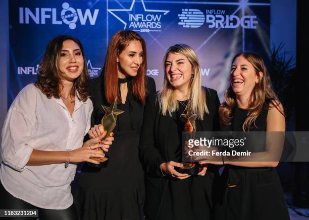 Zeynep Doygun, Merve Akbiyik, Yagmur Kocak, Ipek Ilker pose with their awards The Best Brand Using Influencer Marketing during the Inflow Global...
