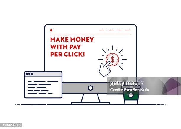 vector line illustration concept for make money with pay per click. editable stroke and pixel perfect. - screen cursor stock illustrations