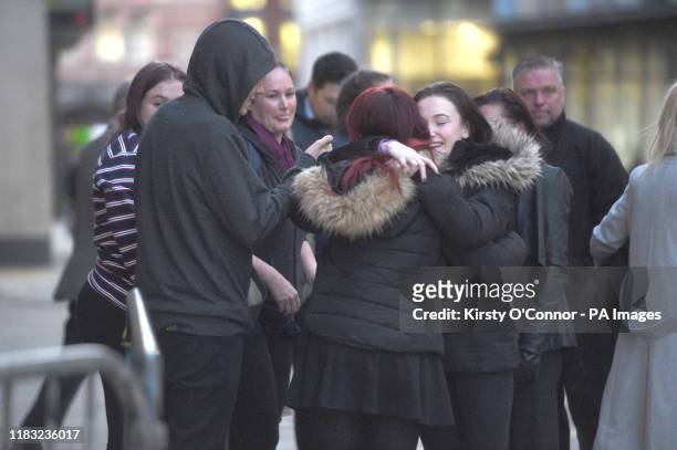 Friends and family of murdered 17-year-old Girl Scout Jodie Chesney, celebrate outside the Old Bailey in London after Svenson Ong-a-Kwie and...
