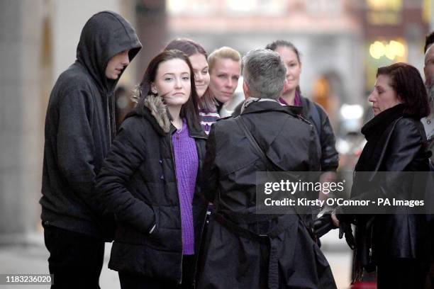 Friends and family of murdered 17-year-old Girl Scout Jodie Chesney, celebrate outside the Old Bailey in London after Svenson Ong-a-Kwie and...