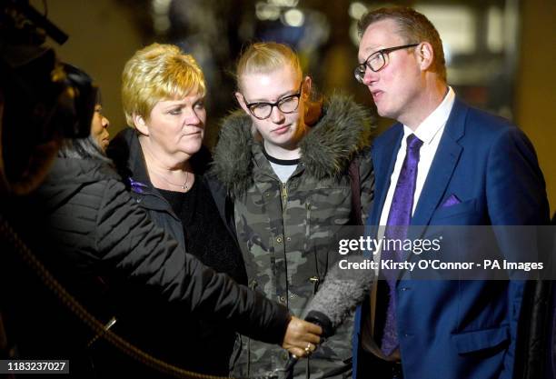 Karen and Dave Chesney, the aunt and uncle of murdered 17-year-old Girl Scout Jodie Chesney and her cousin Jess, speak outside the Old Bailey in...