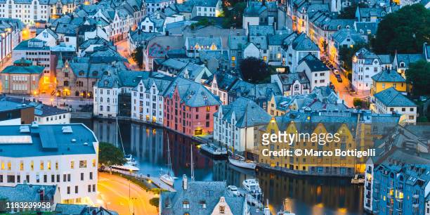 alesund at dusk, western norway - alesund stock pictures, royalty-free photos & images