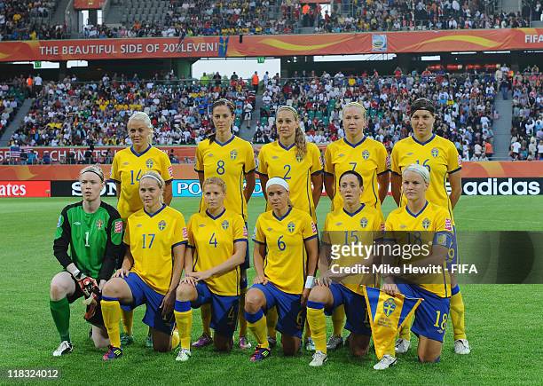 Sweden line up for a team photo prior to the FIFA Women's World Cup 2011 Group C match between Sweden and USA at Arena IM Allerpark on July 6, 2011...