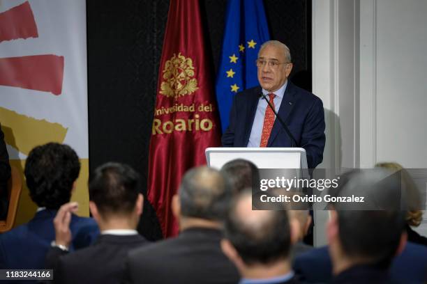 José Ángel Gurría, Secretary General of the OECD speaks at the Universidad del Rosario of Bogota, on October 24, 2019 in Bogota, Colombia. The Third...