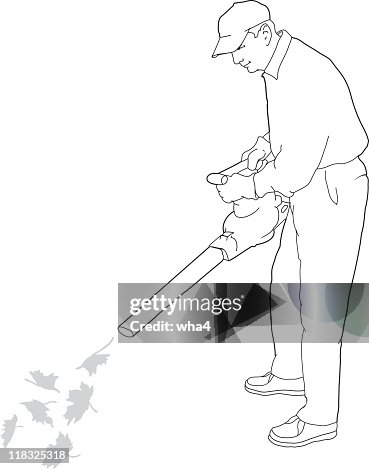 Man Using Leaf Blower Man Using Leaf Blower