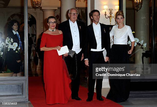 Princess Clotilde Courau and Prince of Venice Emanuele Filiberto arrive with Prince Victor Emmanuel of Savoy and Princess Marina of Savoy to attend...