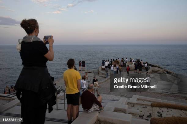 Members of the public are seen at Bondi for the first morning of Sculpture By The Sea at Bondi Beach on October 25, 2019 in Sydney, Australia.