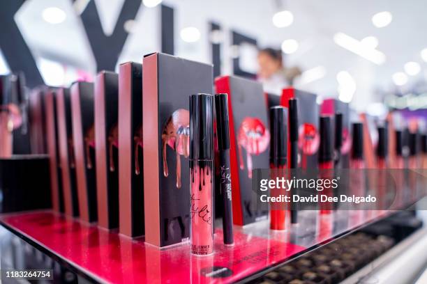 Kylie Cosmetics are displayed at Ulta beauty on November 18, 2019 in New York City. Kylie Cosmetics has sold a controlling stake to Coty Inc for a...