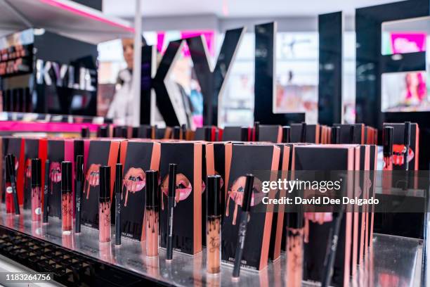 Kylie Cosmetics are displayed at Ulta beauty on November 18, 2019 in New York City. Kylie Cosmetics has sold a controlling stake to Coty Inc for a...