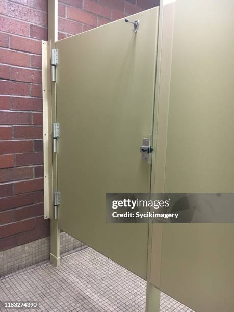 internal view of bathroom stall - public restroom door stock pictures, royalty-free photos & images