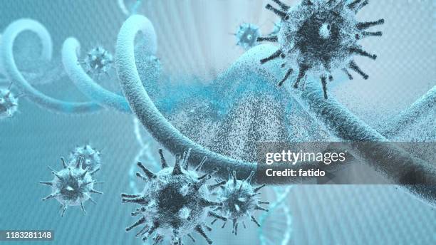 3d-virus cellen die een dna-streng aanvallen - aids stockfoto's en -beelden