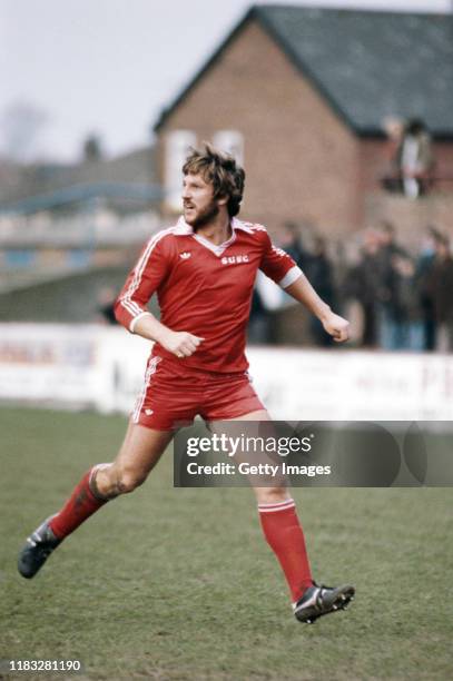 England cricket captain Ian Botham of Scunthorpe United in action during the League Division Four match between Scunthorpe United and Wigan Athletic...