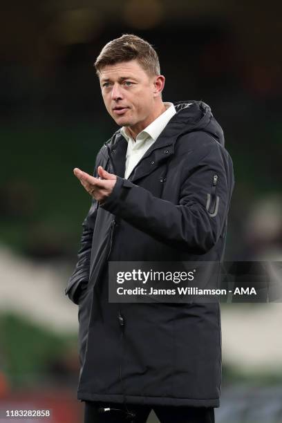 Denmark assistant manager Jon Dahl Tomasson during the UEFA Euro 2020 qualifier between Republic of Ireland and Denmark so at Dublin Arena on...