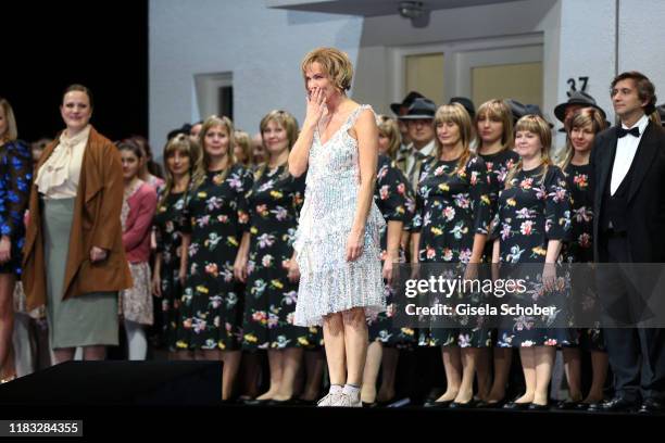 Opera singer Marlis Petersen during the final applause of the opera premiere of "Die tote Stadt" by Erich Wolfgang Korngold at Bayerische Staatsoper...