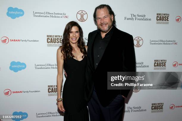 Lynne Benioff and Marc Benoiff attend the Rebels With A Cause Gala 2019 at Lawrence J Ellison Institute for Transformative Medicine of USC on October...