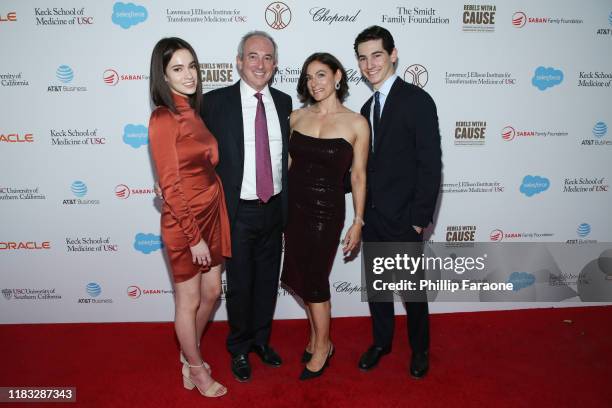 Sydney Agus, Dr. David Agus and Amy Povich and Miles Agus attend the Rebels With A Cause Gala 2019 at Lawrence J Ellison Institute for Transformative...