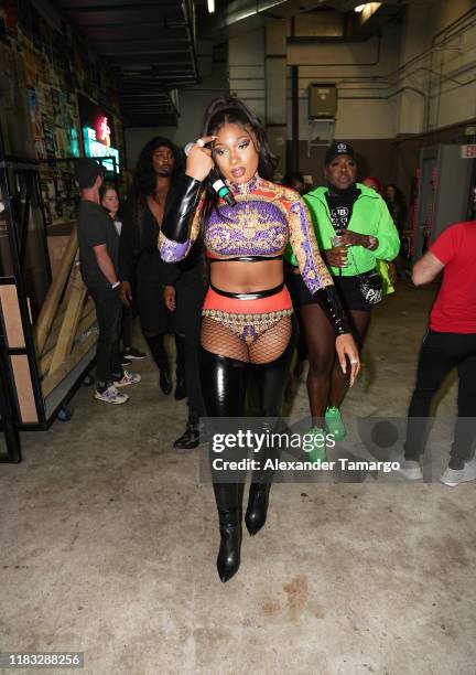 Megan Thee Stallion backstage during the RapCaviar Live Concert on October 24, 2019 in Miami Beach, Florida.