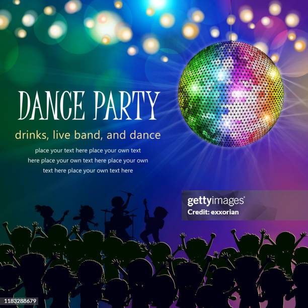 tanzparty mit discoball - disco ball stock-grafiken, -clipart, -cartoons und -symbole