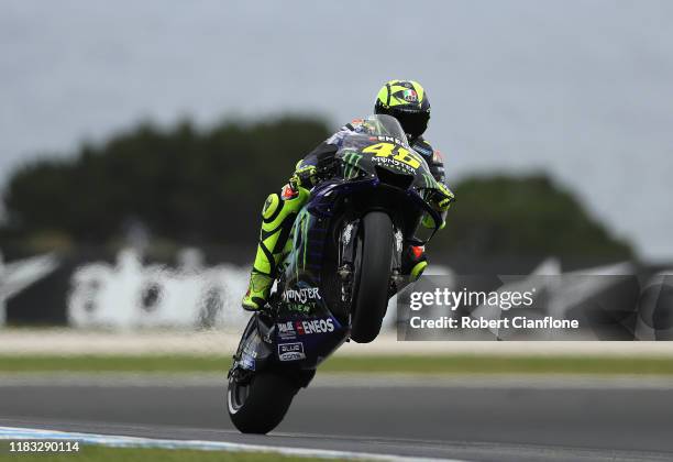 Valentino Rossi of Italy rides the Yamaha Factory Racing Yamaha during free practice for the 2019 MotoGP of Australia at Phillip Island Grand Prix...