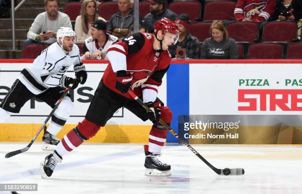 Carl Soderberg of the Arizona Coyotes advances the puck up ice against the Los Angeles Kings during the second period at Gila River Arena on November...